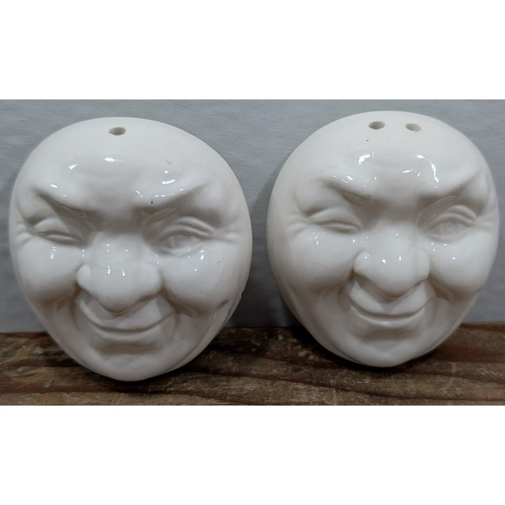 Vintage Sarsaparilla Deco Designs Face Salt & Pepper Shakers Set 1980 Japan Art